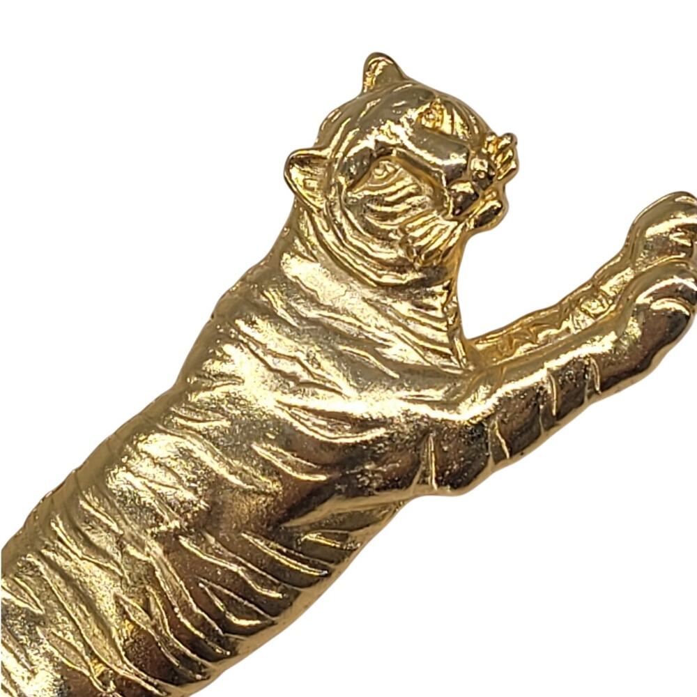 Vintage Gold Tiger Brooch Safari Glam Maximalist Statement Jewelry Pin